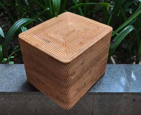 Large Woven Storage Baskets, Rectangular Storage Basket with Lid, Rattan Storage Baskets, Storage Baskets for Living Room, Storage Basket for Bedroom-LargePaintingArt.com