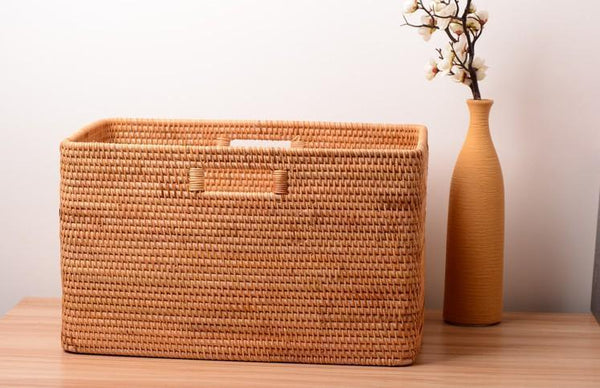 Large Laundry Storage Basket for Clothes, Oversized Rattan Storage Basket, Extra Large Rectangular Storage Basket, Large Storage Baskets for Bedroom-LargePaintingArt.com