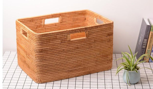 Storage Baskets for Bedroom, Large Laundry Storage Basket for Clothes, Rectangular Storage Basket, Rattan Baskets, Storage Baskets for Shelves-LargePaintingArt.com