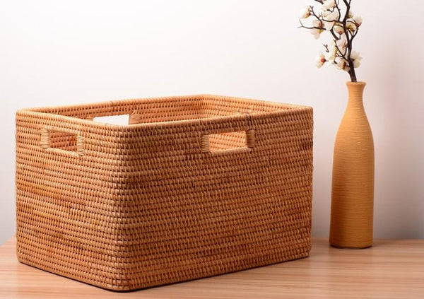 Storage Baskets for Bedroom, Large Laundry Storage Basket for Clothes, Rectangular Storage Basket, Rattan Baskets, Storage Baskets for Shelves-LargePaintingArt.com
