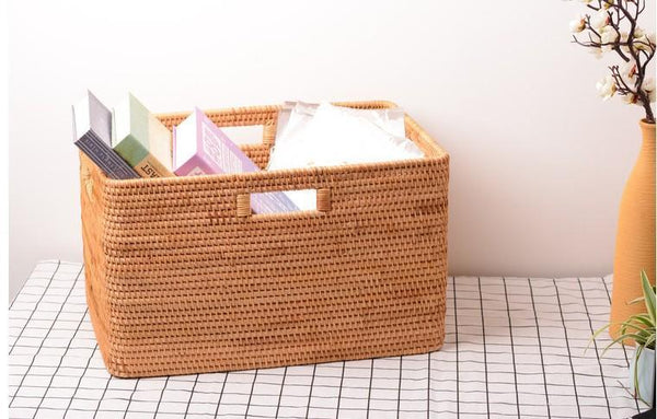 Storage Baskets for Bedroom, Large Laundry Storage Basket for Clothes, Rectangular Storage Basket, Rattan Baskets, Storage Baskets for Shelves-LargePaintingArt.com