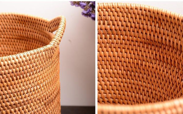 Large Woven Storage Basket with Handle, Large Rattan Basket, Large Round Storage Basket for Bathroom-LargePaintingArt.com