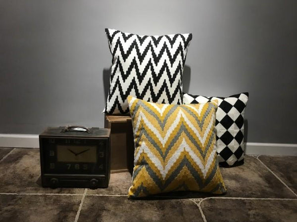 Geometric Cotton Pillow Cover, Decorative Throw Pillows, Modern Sofa Pillows, Black Throw Pillows, Yellow Decorative Pillows