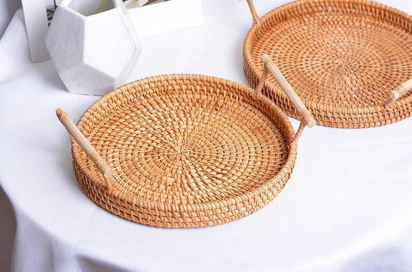 Small Rattan Storage Basket, Fruit Basket, Round Storage Basket with Handle, Kitchen Storage Baskets, Woven Storage Baskets-LargePaintingArt.com