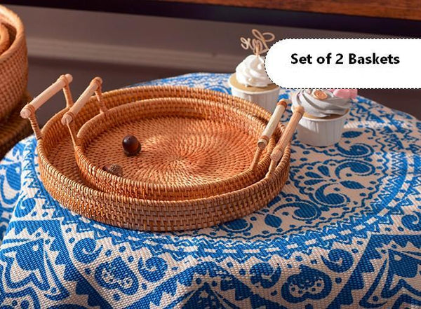 Small Rattan Storage Basket, Fruit Basket, Round Storage Basket with Handle, Kitchen Storage Baskets, Woven Storage Baskets-LargePaintingArt.com