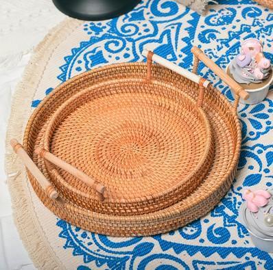 Small Rattan Storage Basket, Fruit Basket, Round Storage Basket with Handle, Kitchen Storage Baskets, Woven Storage Baskets-LargePaintingArt.com