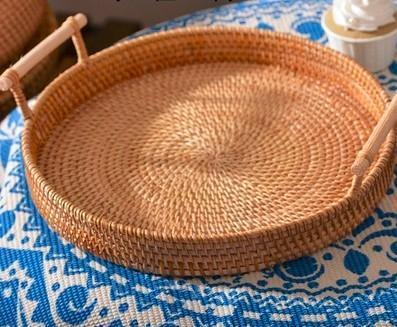 Small Rattan Storage Basket, Fruit Basket, Round Storage Basket with Handle, Kitchen Storage Baskets, Woven Storage Baskets-LargePaintingArt.com