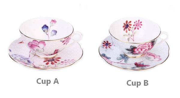 Unique Porcelain Cup and Saucer, Beautiful British Flower Tea Cups, Elegant Ceramic Coffee Cups, Creative Porcelain Tea Cup Set-LargePaintingArt.com