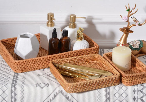 Rectangular Storage Baskets, Woven Rattan Storage Basket, Kitchen Storage Baskets, Storage Baskets for Shelves, Set of 3-LargePaintingArt.com