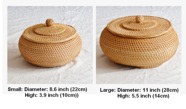 Rattan Storage Basket for Kitchen, Storage Basket for Picnic, Small Storage Baskets, Round Storage Basket with Lid, Woven Storage Baskets-LargePaintingArt.com