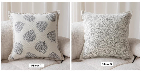 Modern Sofa Pillows, Decorative Throw Pillows for Couch, Embroider Flower Pillow Covers, Farmhouse Flower Decorative Pillows-LargePaintingArt.com