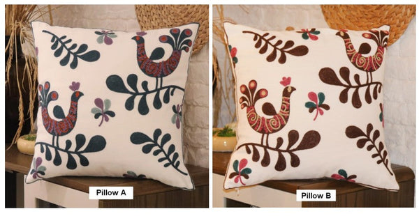 Love Birds Decorative Sofa Pillows, Cotton Decorative Pillows, Farmhouse Embroider Cotton Pillow Covers, Decorative Throw Pillows for Couch-LargePaintingArt.com