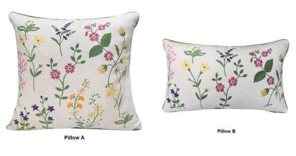 Farmhouse Sofa Decorative Pillows, Embroider Flower Cotton Pillow Covers, Spring Flower Decorative Throw Pillows, Flower Decorative Throw Pillows for Couch-LargePaintingArt.com