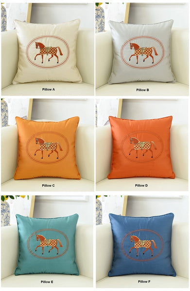 Modern Decorative Throw Pillows, Horse Decorative Throw Pillows for Couch, Embroider Horse Pillow Covers, Modern Sofa Decorative Pillows-LargePaintingArt.com