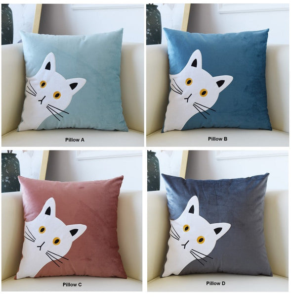 Modern Sofa Decorative Pillows, Lovely Cat Pillow Covers for Kid's Room, Cat Decorative Throw Pillows for Couch, Modern Decorative Throw Pillows-LargePaintingArt.com