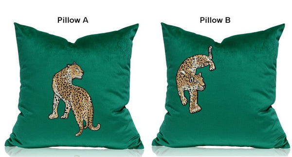 Modern Sofa Pillows, Green Decorative Pillows for Living Room, Contemporary Throw Pillows, Cheetah Decorative Cushion-LargePaintingArt.com
