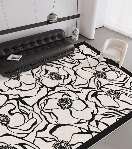 Flower Pattern Contemporary Modern Rugs, Modern Rugs for Living Room, Abstract Contemporary Rugs Next to Bed, Modern Rugs for Dining Room-LargePaintingArt.com