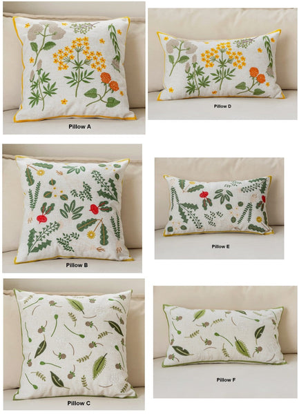 Decorative Pillows for Couch, Spring Flower Decorative Throw Pillows, Farmhouse Sofa Decorative Pillows, Embroider Flower Cotton Pillow Covers-LargePaintingArt.com