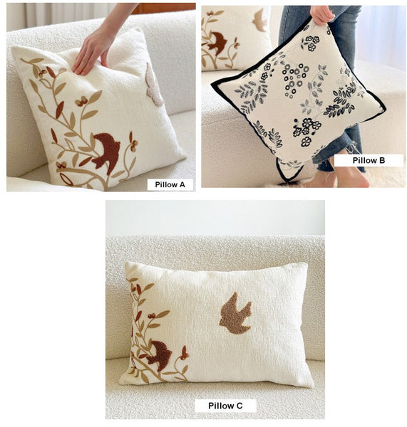 Decorative Pillows for Couch, Square Decorative Pillow Covers, Farmhouse Decorative Pillows for Sofa, Spring Swallow Decorative Pillows for Bedroom-LargePaintingArt.com