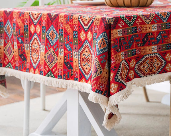 Bohemian Rectangular Tablecloth for Oval Table, Oriental Rectangular Table Covers for Coffee Table, Large Modern Linen Tablecloths-LargePaintingArt.com