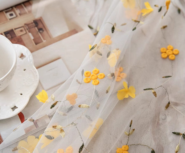 Yellow Flower Lace Tablecloths, Extra Large Rectangular Tablecloth for Oval Table, Lace Embroidered Table Covers, Rectangular Table Covers for Coffee Table-LargePaintingArt.com