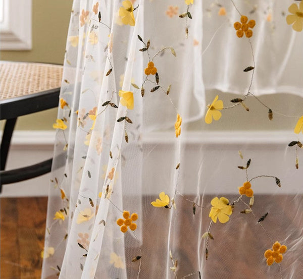 Yellow Flower Lace Tablecloths, Extra Large Rectangular Tablecloth for Oval Table, Lace Embroidered Table Covers, Rectangular Table Covers for Coffee Table-LargePaintingArt.com