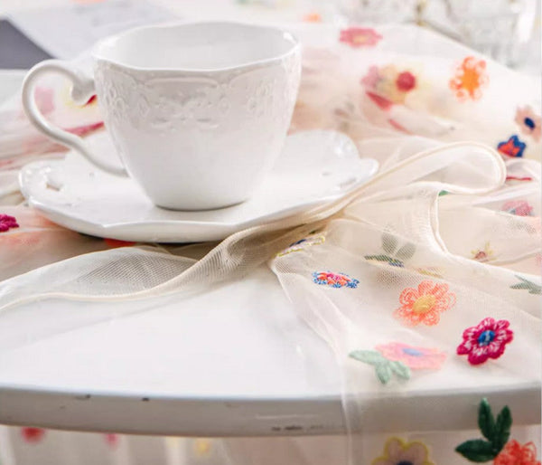 Extra Large Rectangular Tablecloth for Oval Table, Spring Flower Lace Tablecloths, Lace Embroidered Table Covers, Rectangular Table Covers for Coffee Table-LargePaintingArt.com