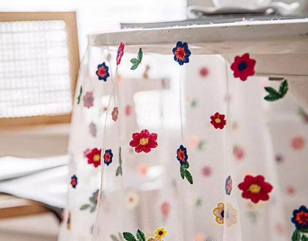 Extra Large Rectangular Tablecloth for Oval Table, Spring Flower Lace Tablecloths, Lace Embroidered Table Covers, Rectangular Table Covers for Coffee Table-LargePaintingArt.com