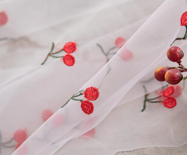 Extra Large Rectangular Tablecloth for Oval Table, Rectangular Table Covers for Coffee Table, Cherry Lace Tablecloths, Lace Embroidered Table Covers-LargePaintingArt.com
