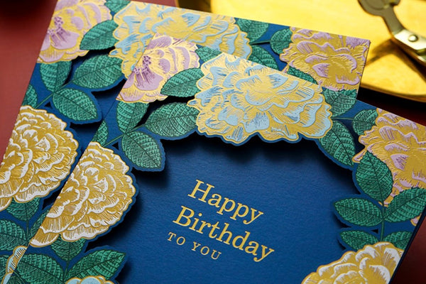 Blue Flower Greeting Cards, Beautiful Greeting Cards to Friends, Creative Birthday Greeting Card, Original Handmade Greeting Cards-LargePaintingArt.com