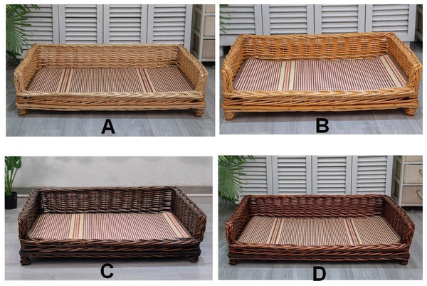 Large Hand Woven Rattan Cat Beds, Extra Large Natural Wicker Dog Bed with Washable Cushion for Indoor Cats and Dogs-LargePaintingArt.com