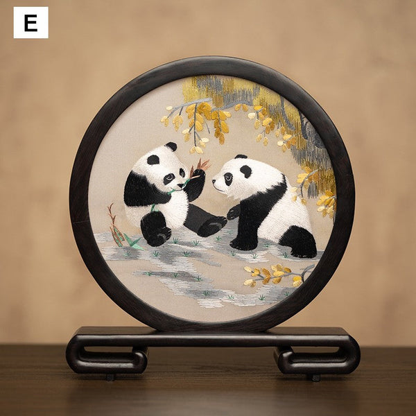 Exclusive Business Present Panda Embroidered Decor, Traditional Chinese Suzhou Embroidery Ornament, Premium Souvenir, Unique Birthday Gift-LargePaintingArt.com