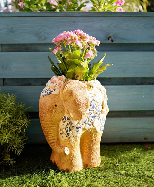 Oversized Garden Flower Pot, Modern Outdoor Garden Flower Pots, Extra Large Elephant Garden Flowerpots, Animal Statue for Garden Ornaments, Large Resin Statue for Garden-LargePaintingArt.com