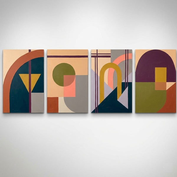 Abstract Geometric Art, Modern Wall Art for Bedroom, Multi Panel Canvas Paintings, Original Acrylic Artwork-LargePaintingArt.com
