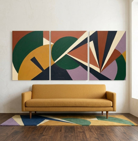 Modern Paintings for Mid Century Living Room, Multi Panel Canvas Paintings, Geometric Abstract Art-LargePaintingArt.com