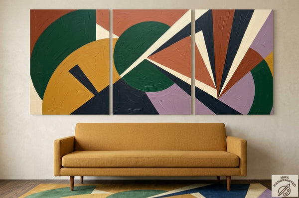 Modern Paintings for Mid Century Living Room, Multi Panel Canvas Paintings, Geometric Abstract Art-LargePaintingArt.com