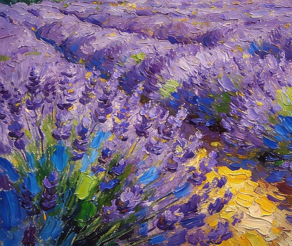 Provence - Lavender Fields and a Slumbering Village, Impasto Paintings, Original Small Paintings on Canvas, Small Oil Paintings, Hand Painted Canvas Art, Landscape Canvas Paintings-LargePaintingArt.com