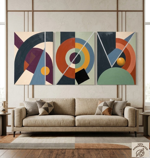 Large Group Paintings for Living Room, Multi Panel Canvas Artwork, Geometric Modern Paintings, Original Abstract Art-LargePaintingArt.com