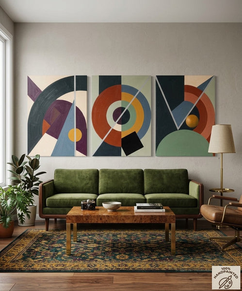 Large Group Paintings for Living Room, Multi Panel Canvas Artwork, Geometric Modern Paintings, Original Abstract Art-LargePaintingArt.com
