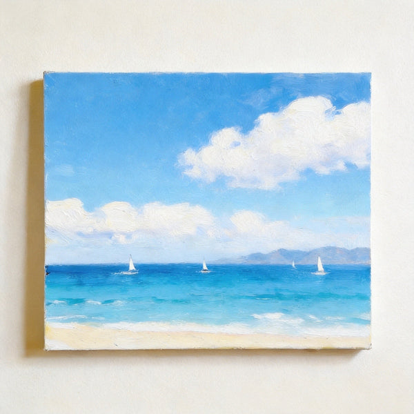 Hand Painted Canvas Art, Original Seascape Paintings, Impressions of a Sunny Seaside Day, Original Oil Paintings, Buy Small Artwork Online, Small Canvas Wall Art Paintings-LargePaintingArt.com