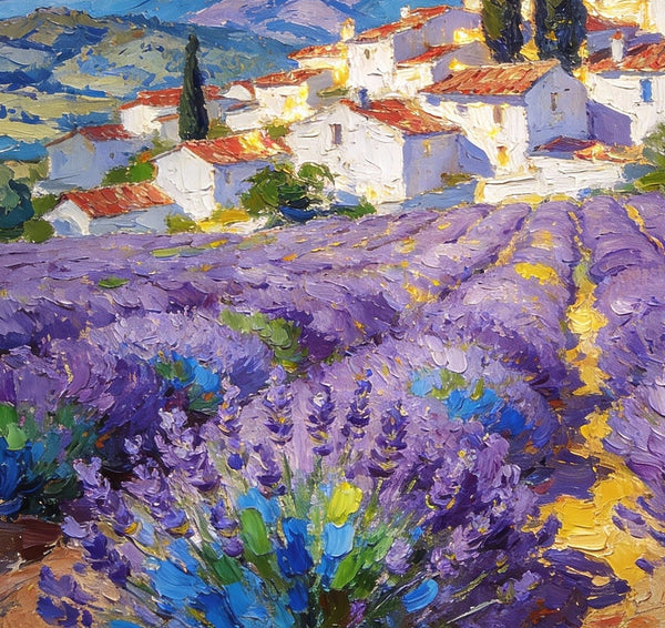 Small Original Paintings, Lavender Fields Under a Cloudy Sky, A Provencal Landscape, Impasto Paintings, Small Oil Paintings, Small Wall Paintings, Landscape Artwork Canvas Paintings-LargePaintingArt.com