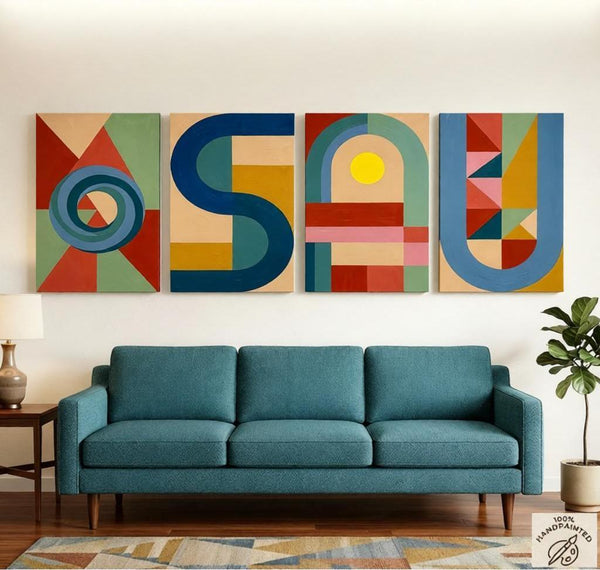 Colorful Abstact Art, Original Canvas Wall Art for Bedroom, Geometric Modern Painting-LargePaintingArt.com