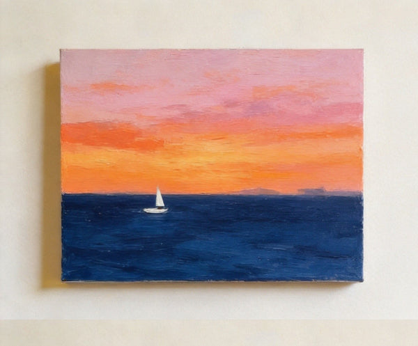 Quiet Evening Seaview, Hand Painted Canvas Art, Small Canvas Artwork, Original Seascape Paintings, Original Oil Paintings, Buy Small Paintings Online-LargePaintingArt.com