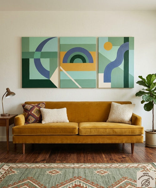 Large Group Paintings for Living Room, Multi Panel Canvas Artwork, Geometric Modern Paintings, Original Abstract Art-LargePaintingArt.com