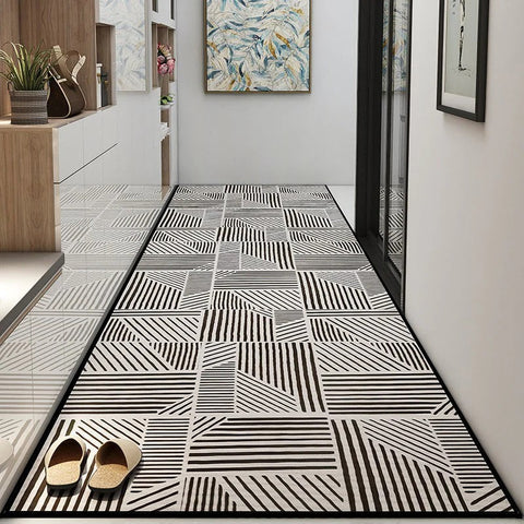 Geometric Modern Long Hallway Runners, Long Hallway Runners, Non Slip Entryway Runner Rug Ideas, Contepmorary Runner Rugs, Extra Long Narrow Runner Rugs-LargePaintingArt.com