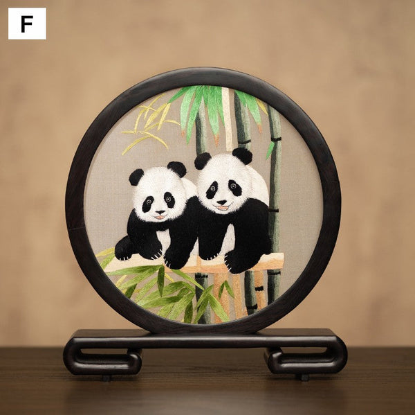 Unique Birthday Gift, Exclusive Business Present Panda Embroidered Decor, Traditional Chinese Suzhou Embroidery Ornament, Premium Souvenir-LargePaintingArt.com