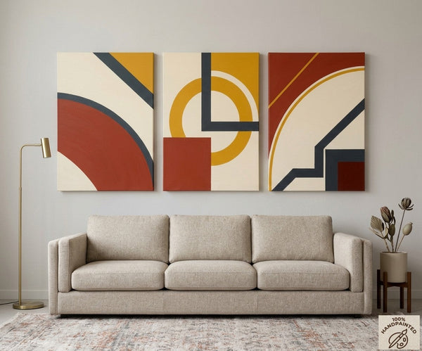 Multi Panel Group Paintings for Bedroom, Large Canvas Artwork, Geometric Modern Paintings, Original Abstract Art-LargePaintingArt.com