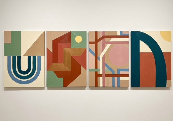 Modern Wall Art for Bedroom, Abstract Geometric Art, Multi Panel Canvas Paintings, Original Acrylic Art-LargePaintingArt.com