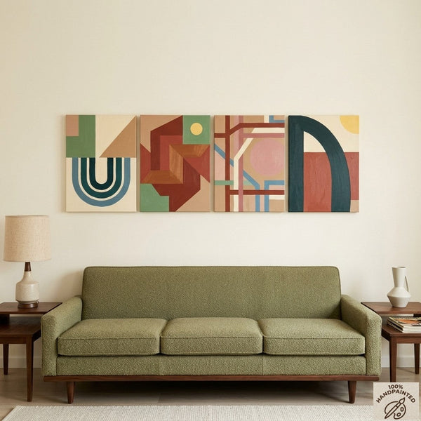 Modern Wall Art for Bedroom, Abstract Geometric Art, Multi Panel Canvas Paintings, Original Acrylic Art-LargePaintingArt.com