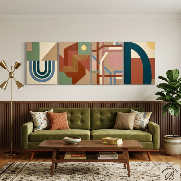 Modern Wall Art for Bedroom, Abstract Geometric Art, Multi Panel Canvas Paintings, Original Acrylic Art-LargePaintingArt.com
